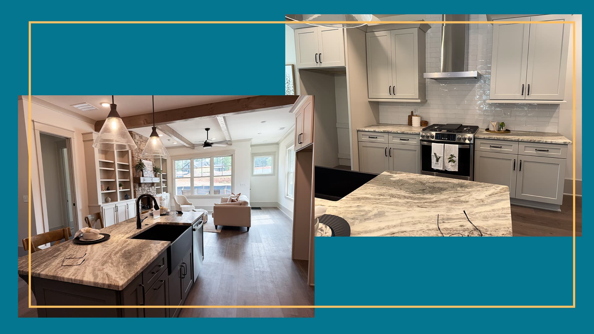 Kitchen with Granite Island & Subway Tile