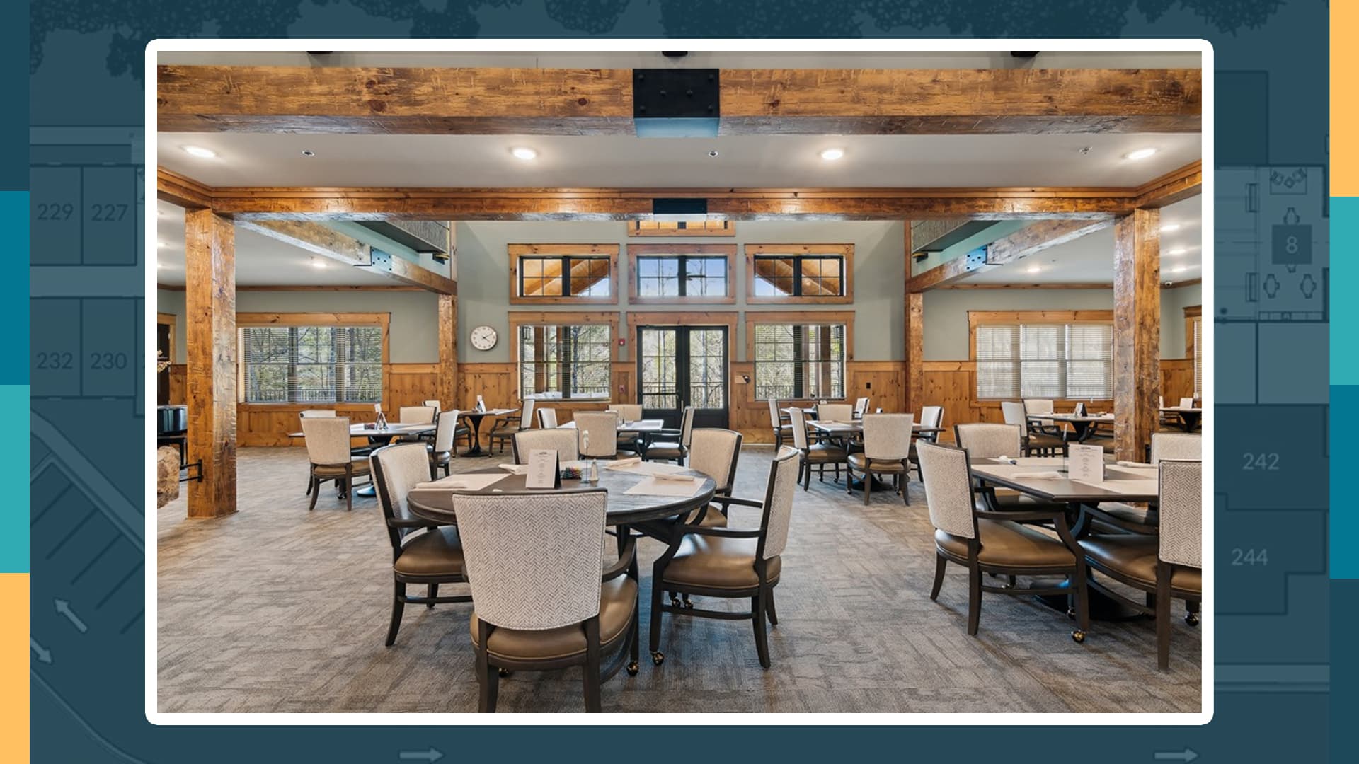Rustic Dining Hall with Timber Beams